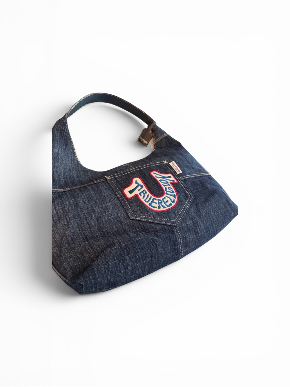 True Religion Denim Habo Bag in Dark Blue with Red & White Logo - Picture 6 of 6